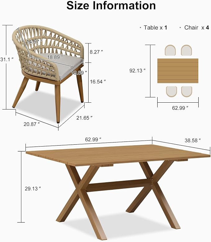 PURPLE LEAF 5 Pieces Outdoor Dining Set All-Weather PE Rattan Patio Furniture - Image 6