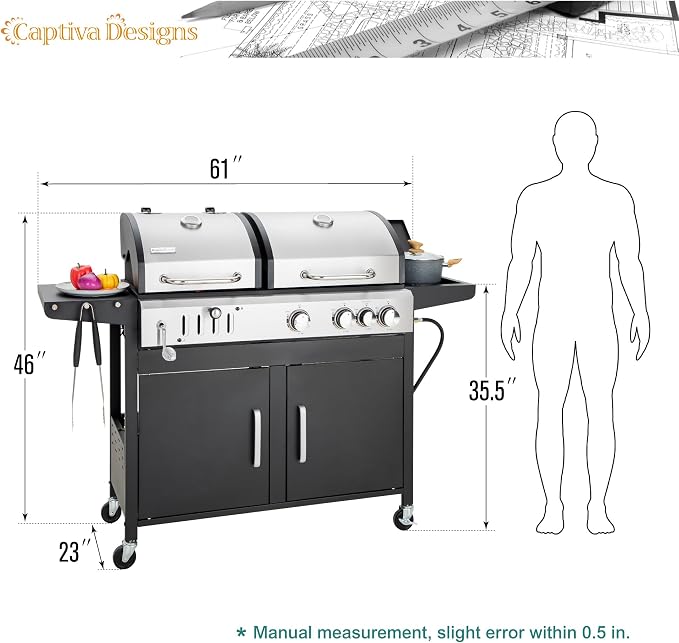 Captiva Designs Propane Gas Grill and Charcoal Grill Combo - Image 6