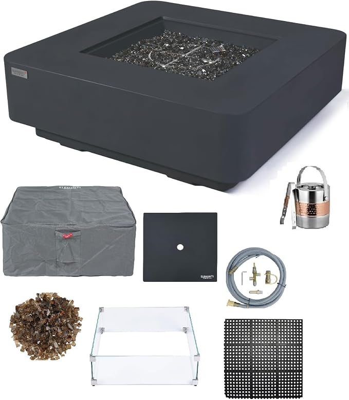Elementi+ | Bundle Bergamo Gas Fire Pit Cast Concrete 42" Square Fire Table by AMSFireplaceInc