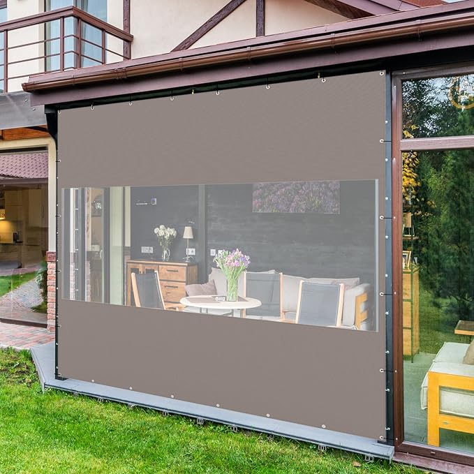 Domi Heavy Duty Outdoor Clear Panel Curtain, 18 oz Waterproof PVC Polyester - Image 2