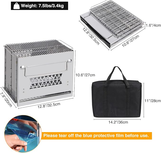 REDCAMP Wood Burning Folding Camp Stove Stainless Steel Grill, Rectangle Style - Image 3