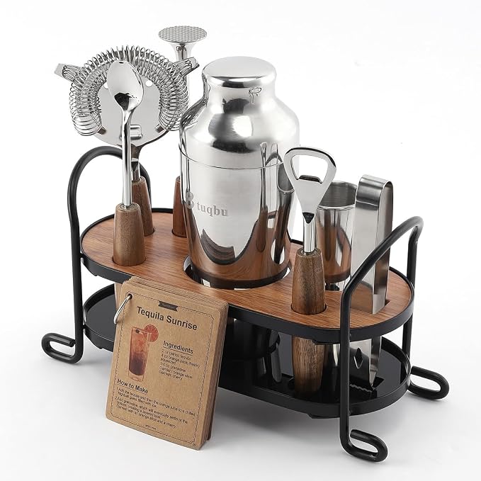 Cocktail Shaker Set with Stand, Mixology Bartender Kit by EnjoyYourCocktailTime