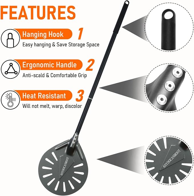 Perforated Pizza Peels 6 INCH pizza spatula paddle Long Handle Metal Pizza - Image 3