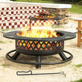 42 Inch Outdoor Fire Pit with Grill, Large Firepit Table by Panovue
