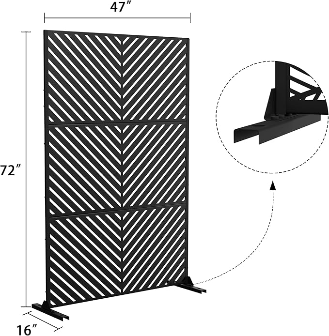 Metal Privacy Screen Outdoor 72" H×47" W, Freestanding Decorative Privacy Screen - Image 2