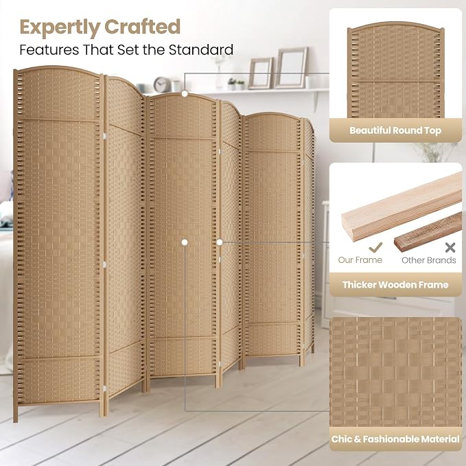 6 Panel Room Divider, 6Ft Folding Privacy Screen, Tall - Image 2