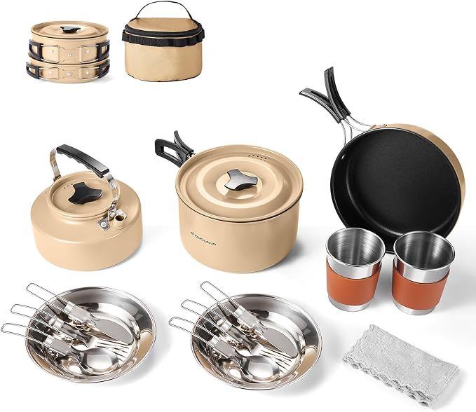 Odoland 15pcs Camping Cookware Mess Kit, Non-Stick Lightweight Pot Pan Kettle by Odoland