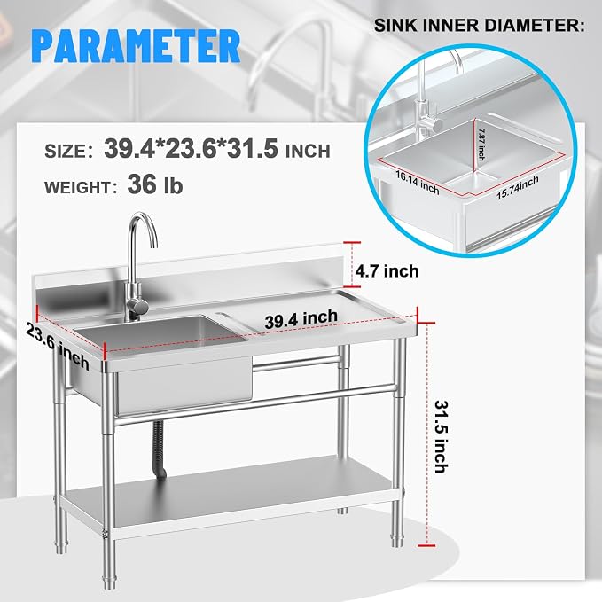 Stainless Steel Utility Sink, Indoor and Outdoor - Image 2