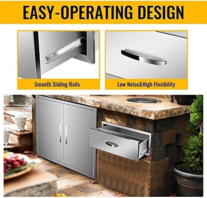 BBQ Outdoor Kitchen Drawers Stainless Steel 3-Drawer BBQ Drawer Enclosed - Image 6