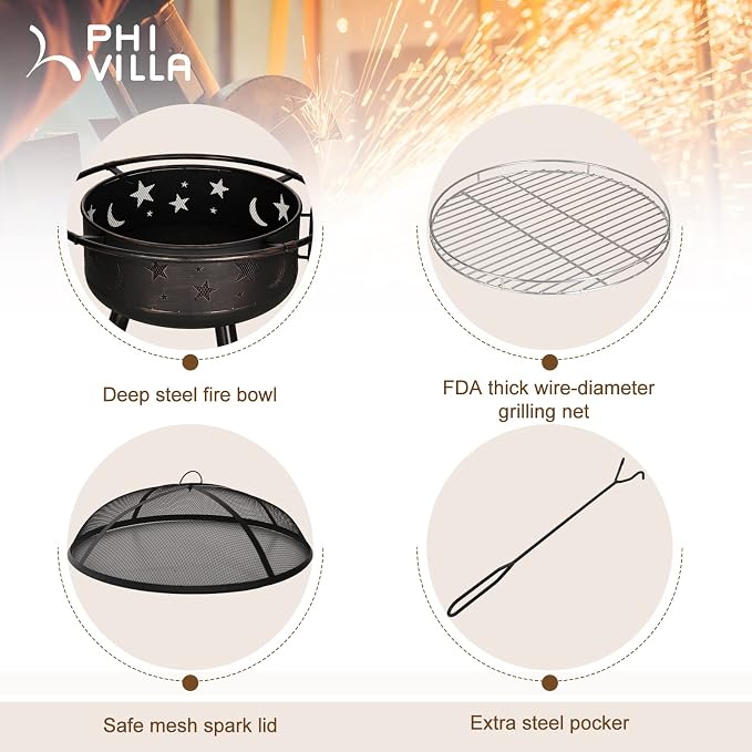 PHI VILLA 30" Outdoor Wood Burning Firepit - Image 4