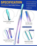 Tongs, 2-Pack 18 Inch Stainless Steel Grilling Tweezers, Rainbow