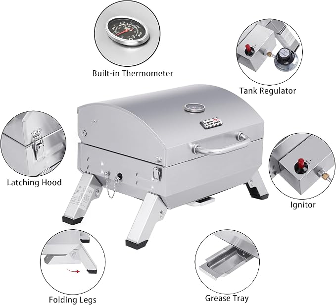 Royal Gourmet GT1001 Stainless Steel Portable Grill, 10000 BTU BBQ Tabletop Gas - Image 8