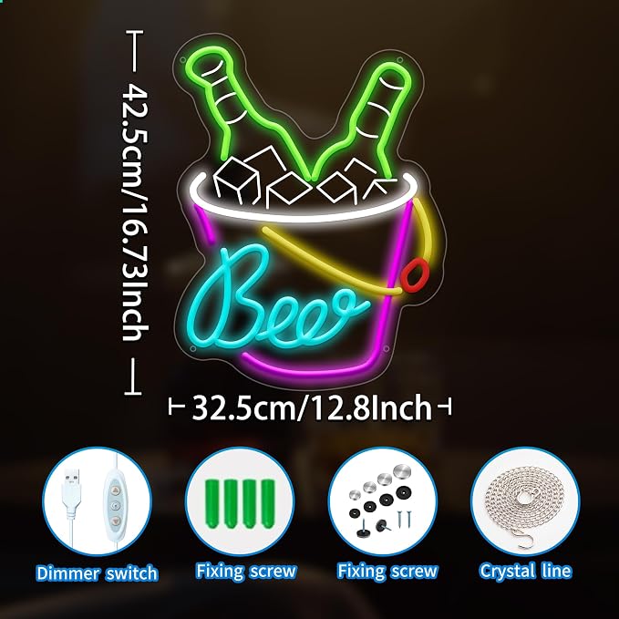 Beer Neon Sign for Wall Decor Dimmable Beer Neon Signs Bar Led Sign for Man - Image 3