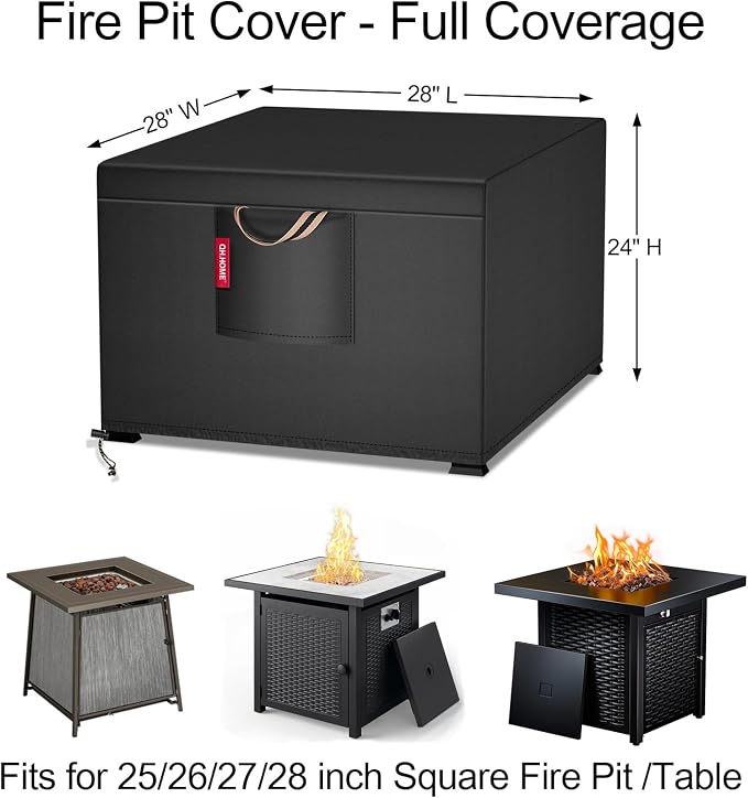 QH.HOME Fire Pit Cover, 28 inch Firepit Covers Square - Image 2