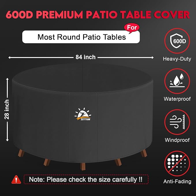 Zettum Round Patio Table Cover 84 Inch - Image 2