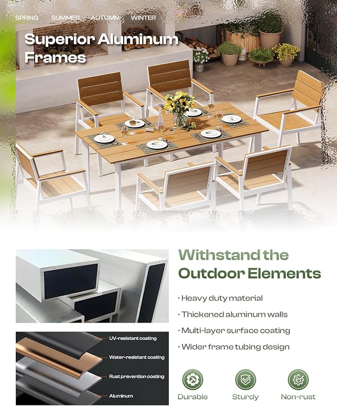 Patio Table and Chairs Set, 7 Piece Outdoor Dining Set - Image 3