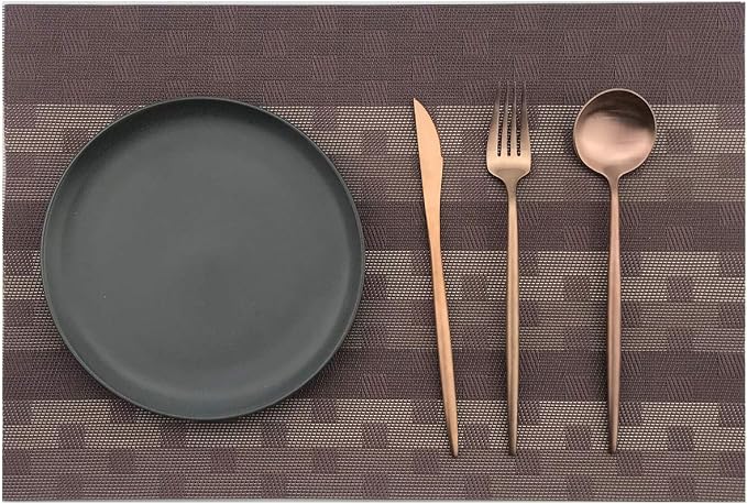 Gugrida Red Placemats 6pcs Placemats PVC Table Mats Woven Vinyl Placemats - Image 2