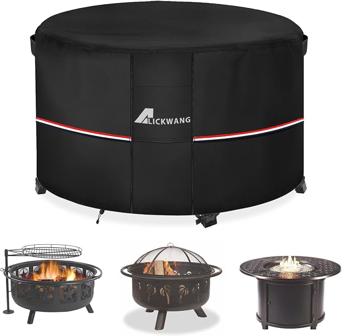 Fire Pit Cover Round 50 Inch Waterproof, Outdoor Heavy Duty Durable 600D by Alickwang