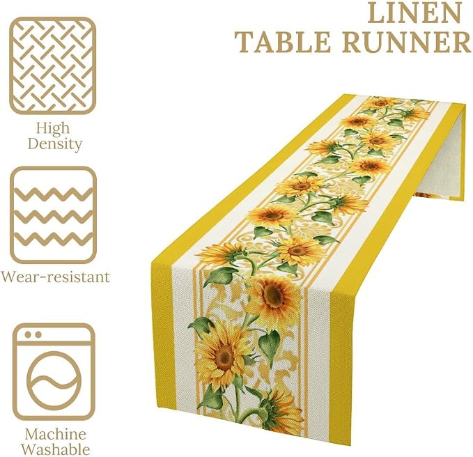 Yellow Sunflower Table Runner, Spring Summer Seasonal Floral Farmhouse Rustic - Image 4