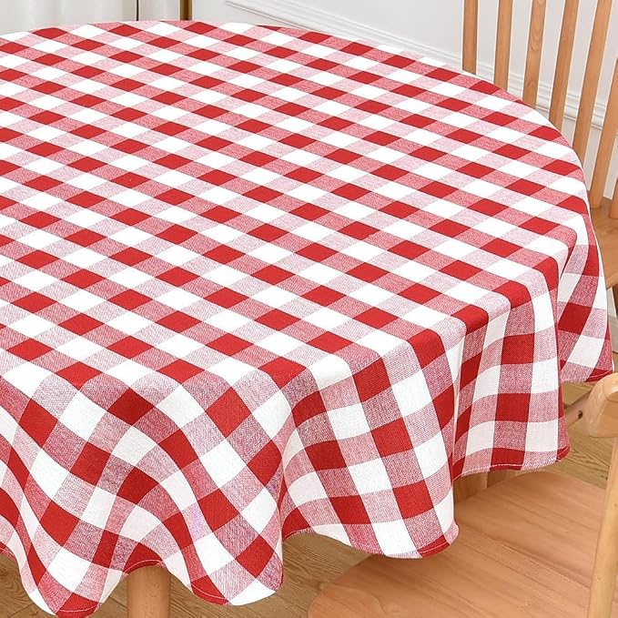 Gingham Table Cloth for Round Tables red Checkered Plaid Tablecloth Heavy Duty - Image 2