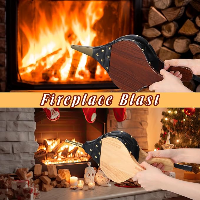 Barydat 2 Pcs Fireplace Bellows Hand Large Wood Air Blower Cast Nozzle Outdoor - Image 6