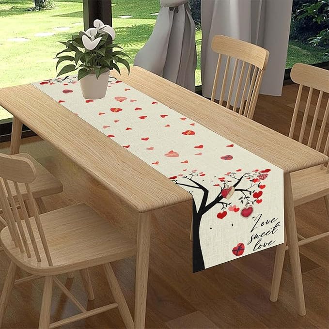 Valentines Day Table Runner, Rustic Love Tree Red Black Heart Valentines Runner - Image 3