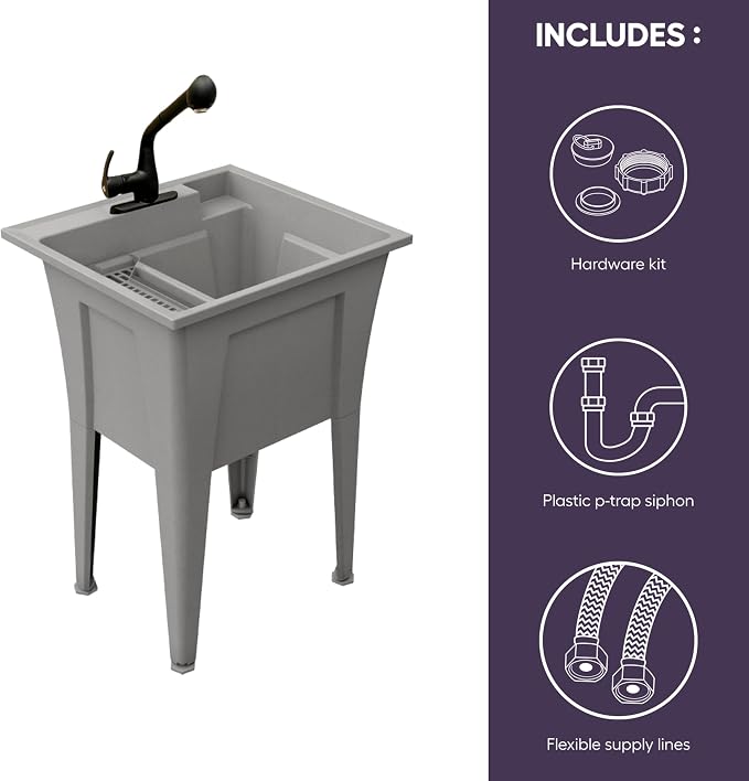 Freestanding Utility Sink with One Handle Black Faucet - Image 2