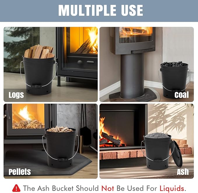 INNO STAGE Ash Bucket with Lid and Wood Handle Coal Shovel, Ash Carrier Pail - Image 6