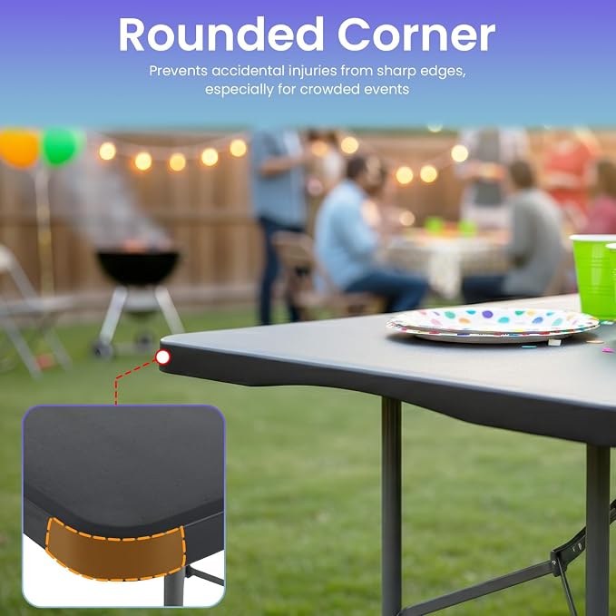FDW 6FT Folding Table, Portable Fold-in-Half Plastic Picnic Party Table - Image 4