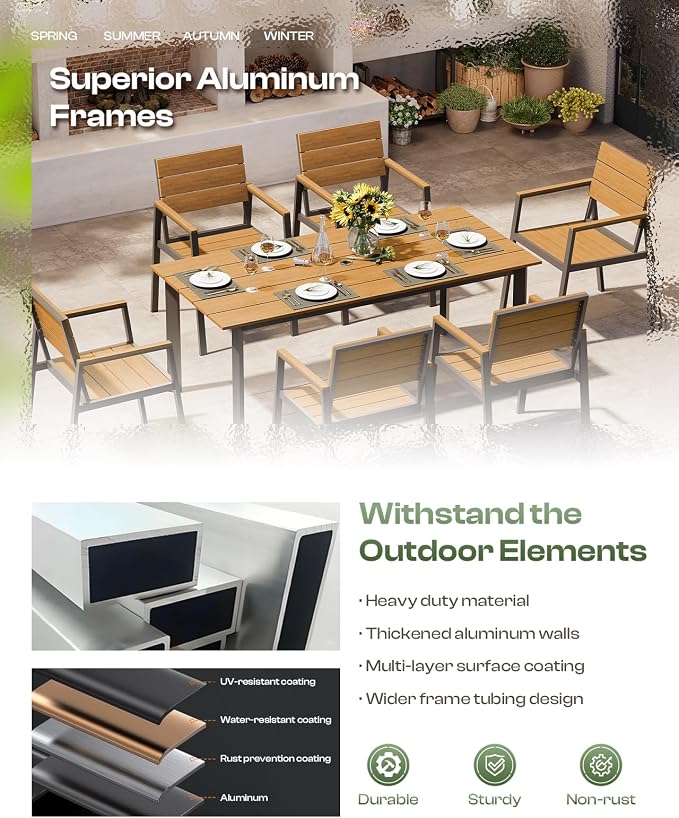 Patio Table and Chairs Set, 7 Piece Outdoor Dining Set - Image 3