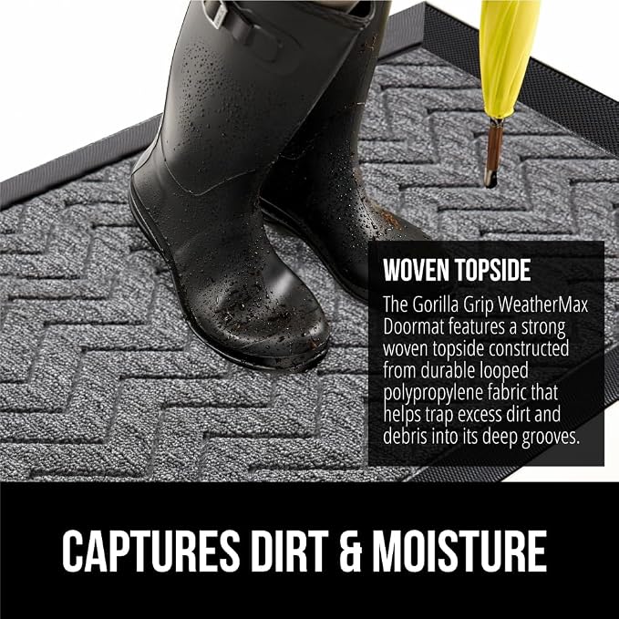 GORILLA GRIP 100% Waterproof All-Season WeatherMax Doormat, Durable Natural - Image 4