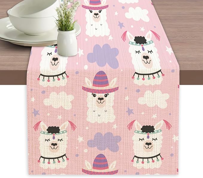 Cute Funny Llama Alpaca Table Runners 70 inches Long Table Runner Elegant Linen by Elightvap