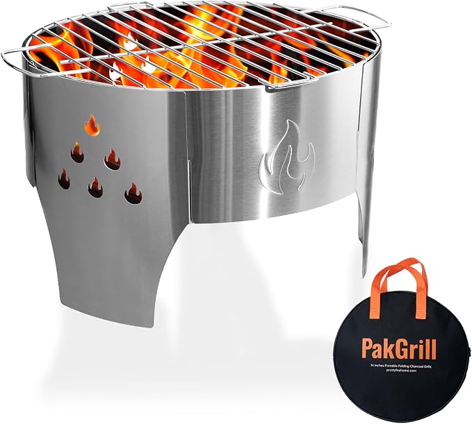 Camping Campfire Grill, Portable Folding Charcoal Stove, Backpacking BBQ Rack by Prettyfine