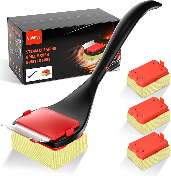 Bristle Free Grill Brush with Scraper, 4 Replaceable Cleaning Head BBQ Grill by VIVAIVE