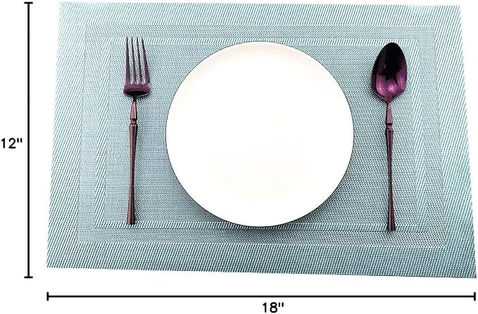 Gugrida Placemats Set of 6 Plaid Checkered Blue PVC Placemat - Image 8