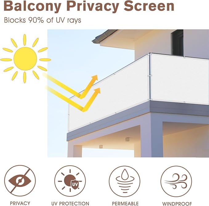 SUNNY GUARD 3FTx16FT White Balcony Privacy Screen Fence, Apartments Railing - Image 2