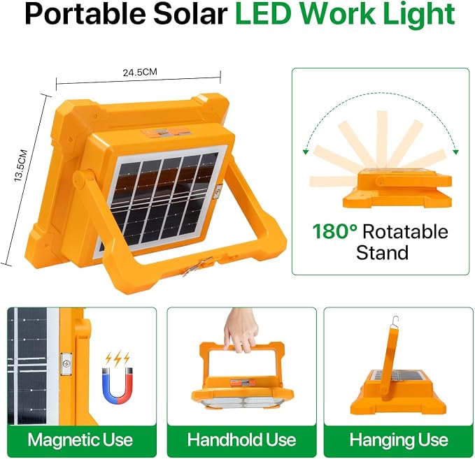 Portable LED Work Solar Light - 300W LED Rechargeable Work Light 22000mAh Solar - Image 5