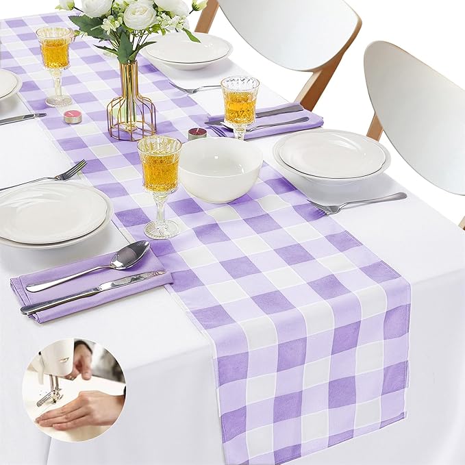Fabric Checkered Table Runner 6 Pack Waterproof Gingham Table Runner 14W x 108L by Cupuamon