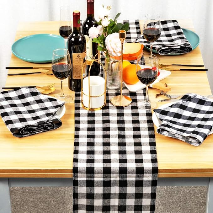 4 Pack Buffalo Check Table Runners White and Black Plaid Table Runner - Image 3