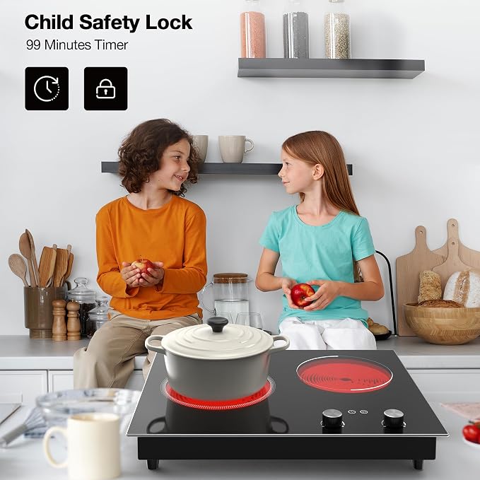 Electric Cooktop, 1110V 2100W 2 Burner stove, Built-in & Countertop Stove Top - Image 6