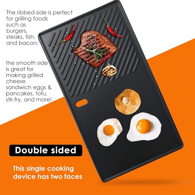 Uniflasy Cast Iron Reversible Grill Stove Top Griddle Pan 16 7/8" Skillet Flat - Image 4