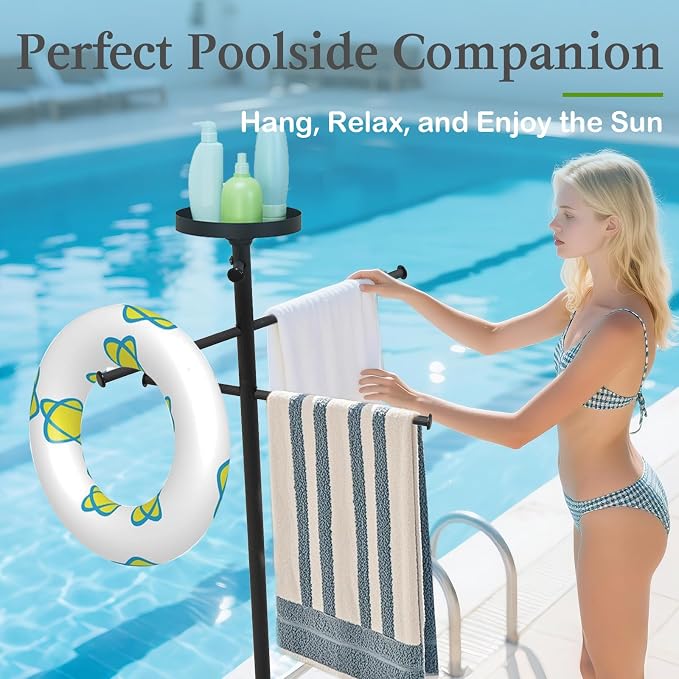 Pool Towel Rack Outdoor with Built-in Tray – Adjustable, Heavy-Duty Towel Racks - Image 2