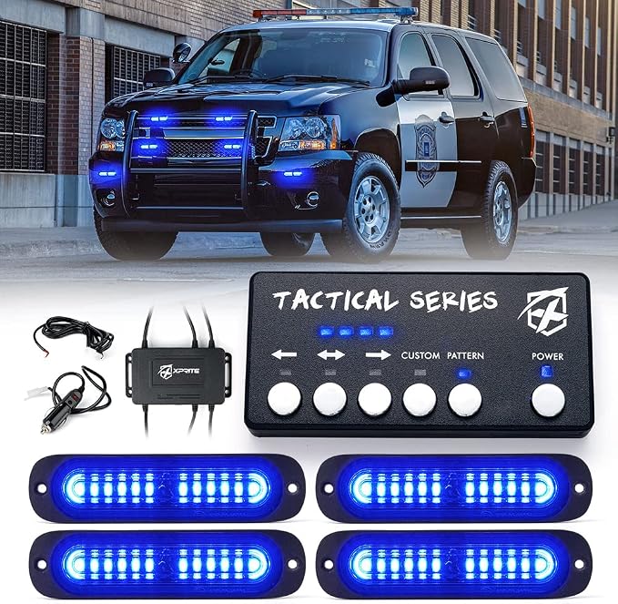 Xprite Blue LED Surface Mount Strobe Police Lights Kit, Emergency Safety by Xprite