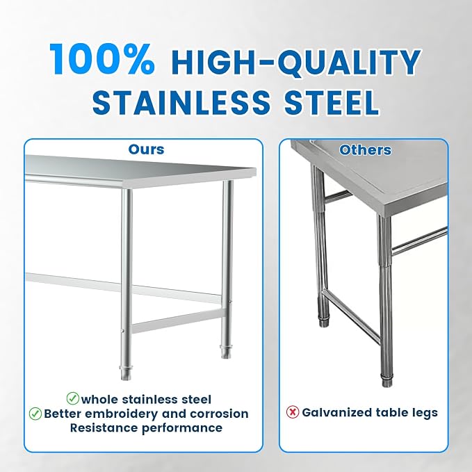Treshin Open Base Stainless Steel Table 30" X 48", Commercial Heavy Duty Prep & - Image 4