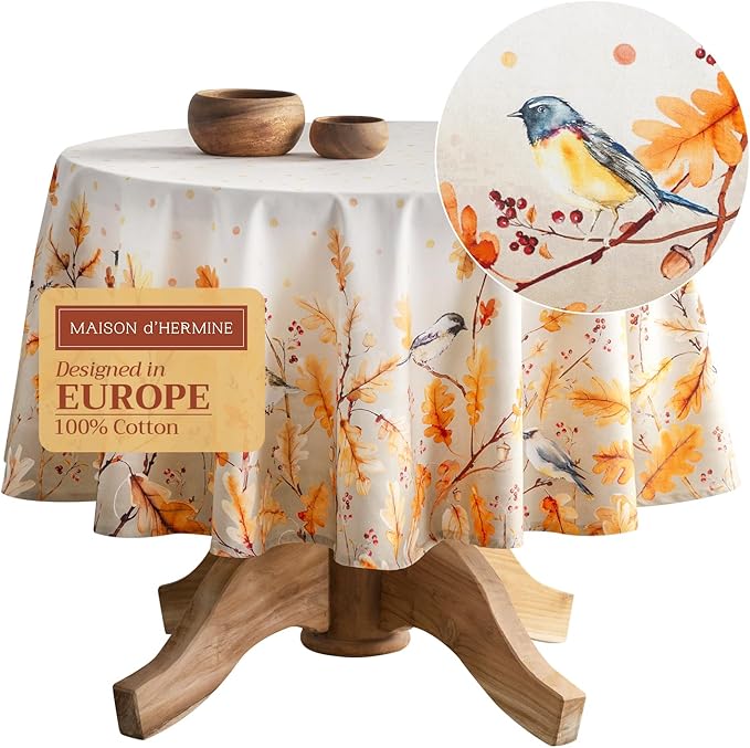 Maison d' Hermine Table Cloth Round Table 100% Cotton 63 Inches Fall Tablecloth by MaisondHermine