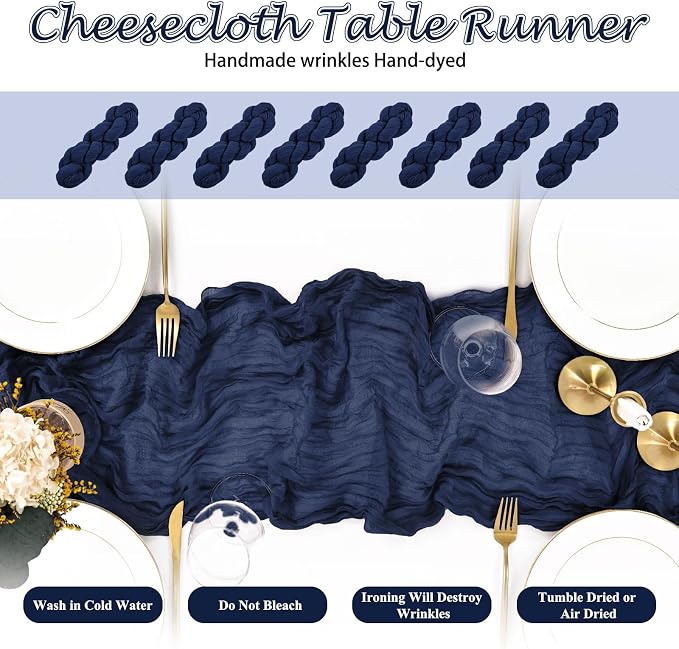 8 Packs Navy Blue Cheesecloth Table Runner 10FT Long Boho Gauze Fabric Table - Image 4