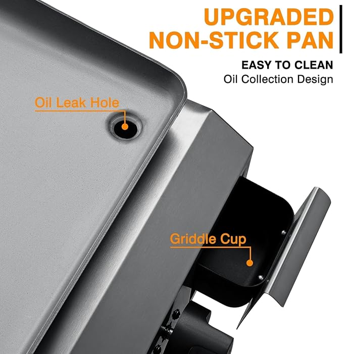 3 Burner BBQ Flat Top Grill, 25.6 Inch Stainless Steel Portable Detachable Gas - Image 4