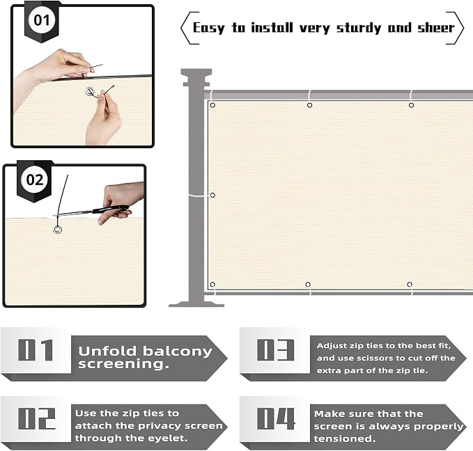 3'x16.4'Balcony Privacy Screen Cover Fence Cover UV Protection Weatherproof - Image 4