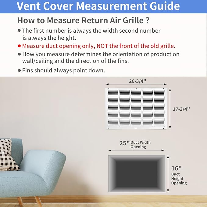 25"W x 16"H Steel Return Air Grille, Air Return Vent Cover - Image 5