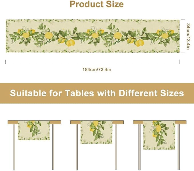 Summer Lemon Table Runner, Spring Blooming Lemon Tree Branches Bouquets Yellow - Image 8